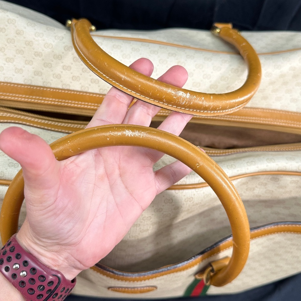 Vtg Gucci Travel Duffel GG Monogram Signature Red & Green Web Stripes Bag - Picture 10 of 17